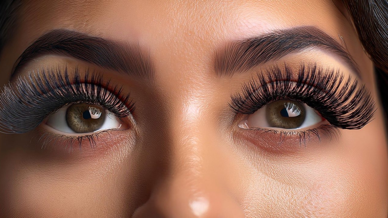 Close-up of lashes for big eyes, featuring long and voluminous extensions that enhance and complement larger eye shapes for a bold, dramatic effect